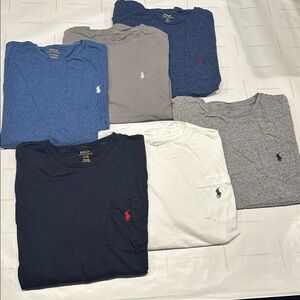 6 Pack Polo by Ralph Lauren Men's Short Sleeve Blue, Gray, and White Tees